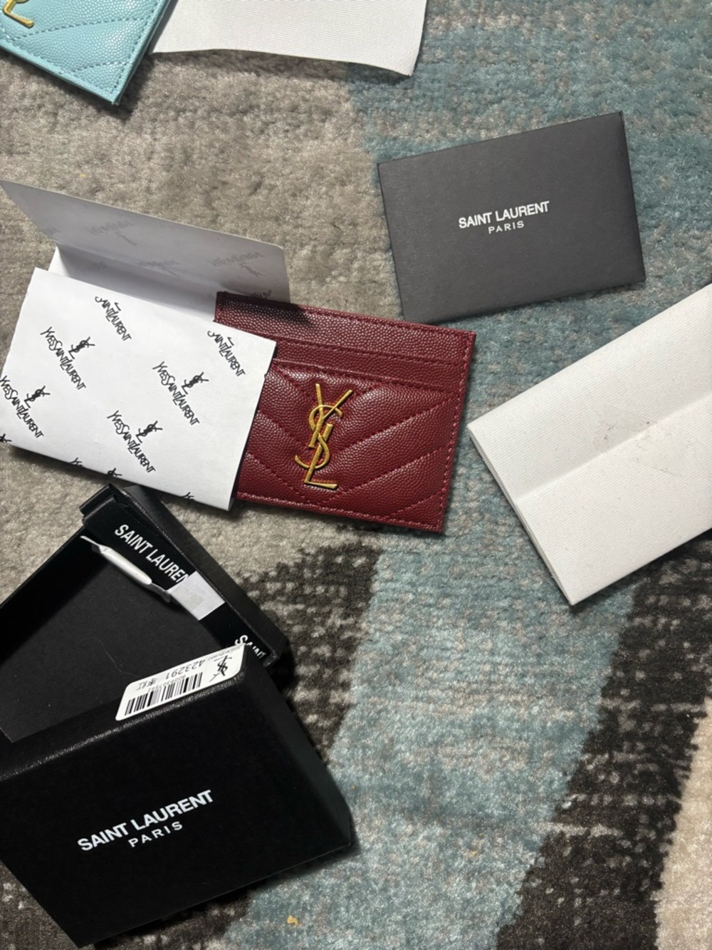 Saint Laurent Women’s Burgundy Quilted YSL Leather Card Holder